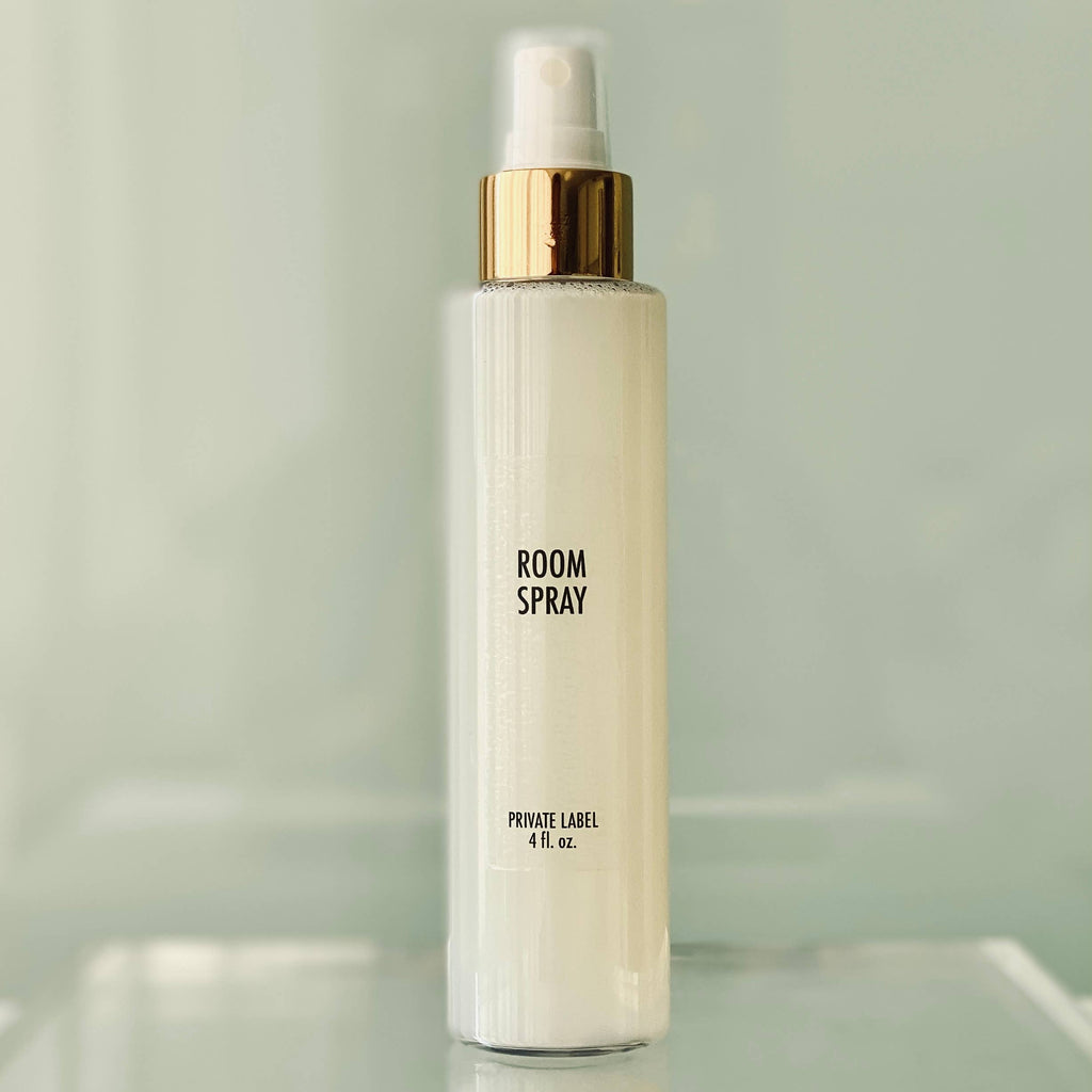 Room & Linen Spray Gold Top | Private Label Custom Scents: Sandalwood / Frosted glass